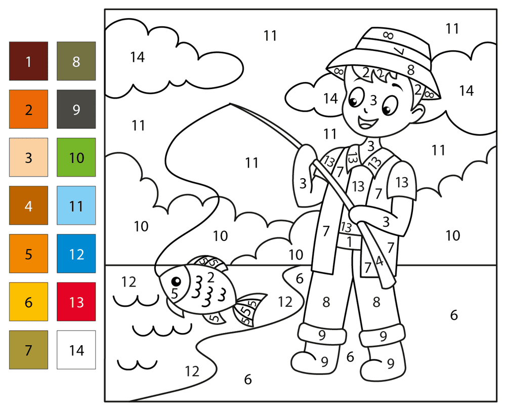 Fisherman Color By Number Coloring Page Md Coloring Page — Free Printable — free printable coloring page